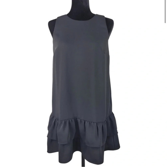 NWT LOFT Woman's Black Sleeveless Loose fit Ruffle hem Mini dress size 6P - Picture 1 of 5